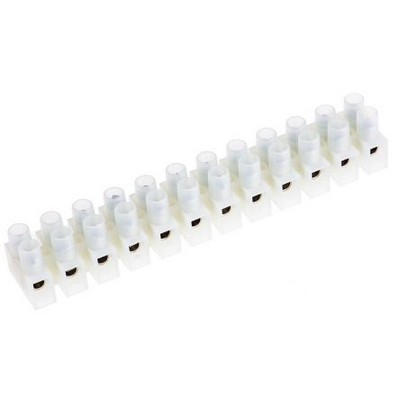 Picture of 12-way non-fused, screw-down white cable terminal choc-block - 6mm² up to 5 amp