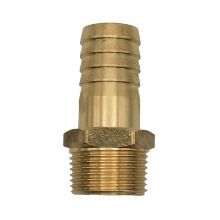 Picture of Brass male BSPT x hosetail adaptor. Hose ID  1" x 1" BSPT male thread