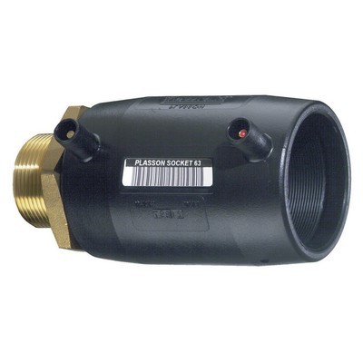Picture of 63mm x 2" Plasson EF to Brass Male BSPT Transition Coupler - PE100 black