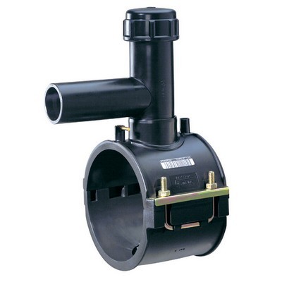 Picture of 125mm x 32mm Plasson EF Tapping Saddle 90° spigot outlet  - PE100 black